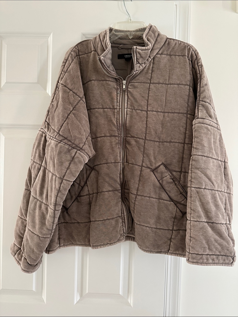 Forever 21 Quilted Zip-Front Jacket in Charcoal